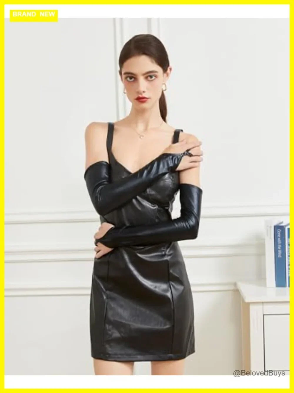 Faux Leather Metallic Long Gloves Sexy Wet Look Elbow Length